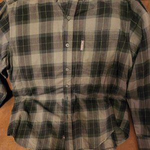 Men's LS Columbia Green, Brown, & Black Plaid Shirt Size Small